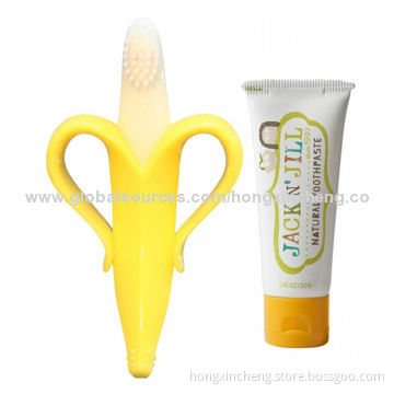 Hot Sell Silicone Babies' Banana-shaped Toothbrush, Sized 10.3*6.2*3.2cm